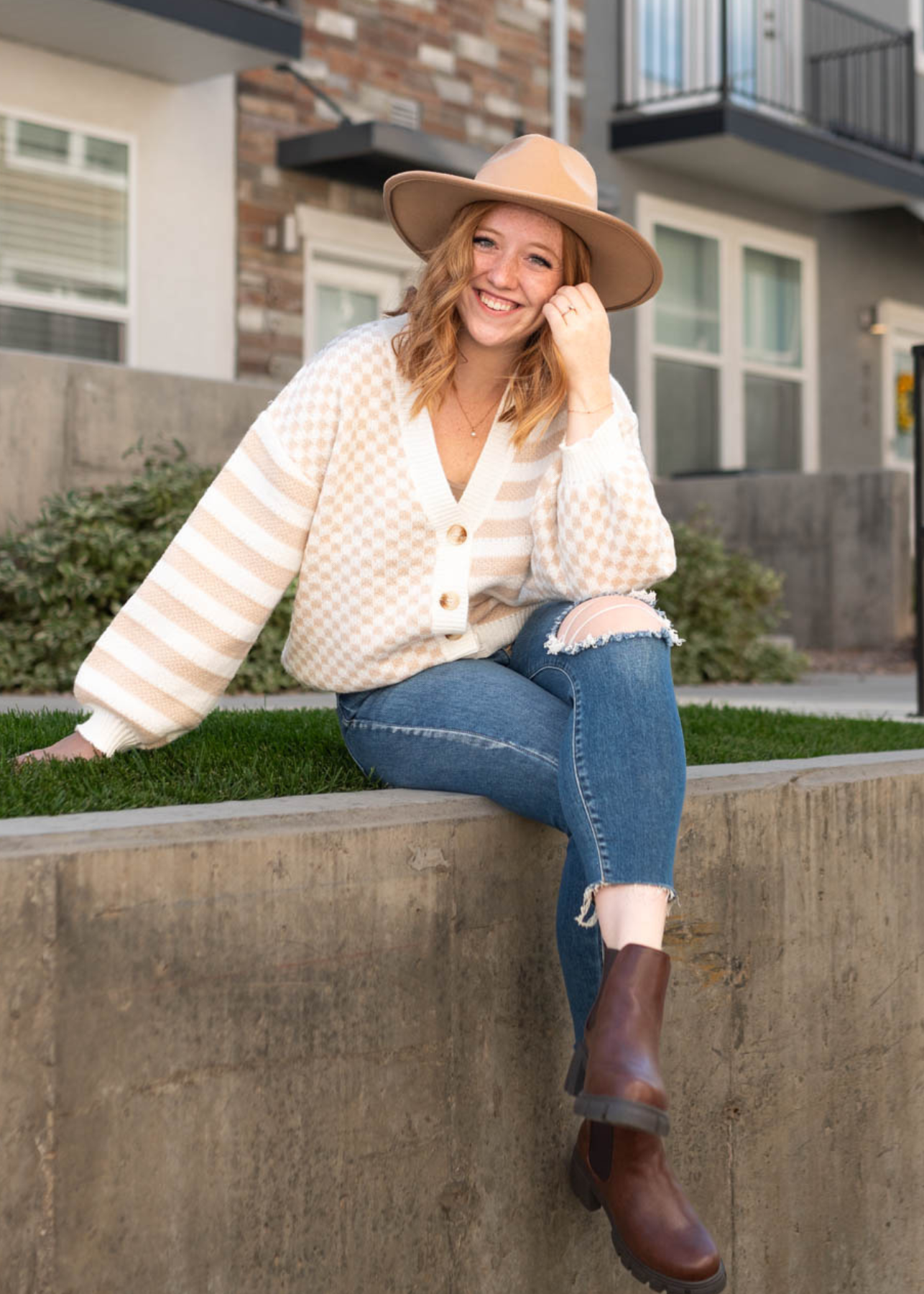 Long sleeve button up taupe cardigan