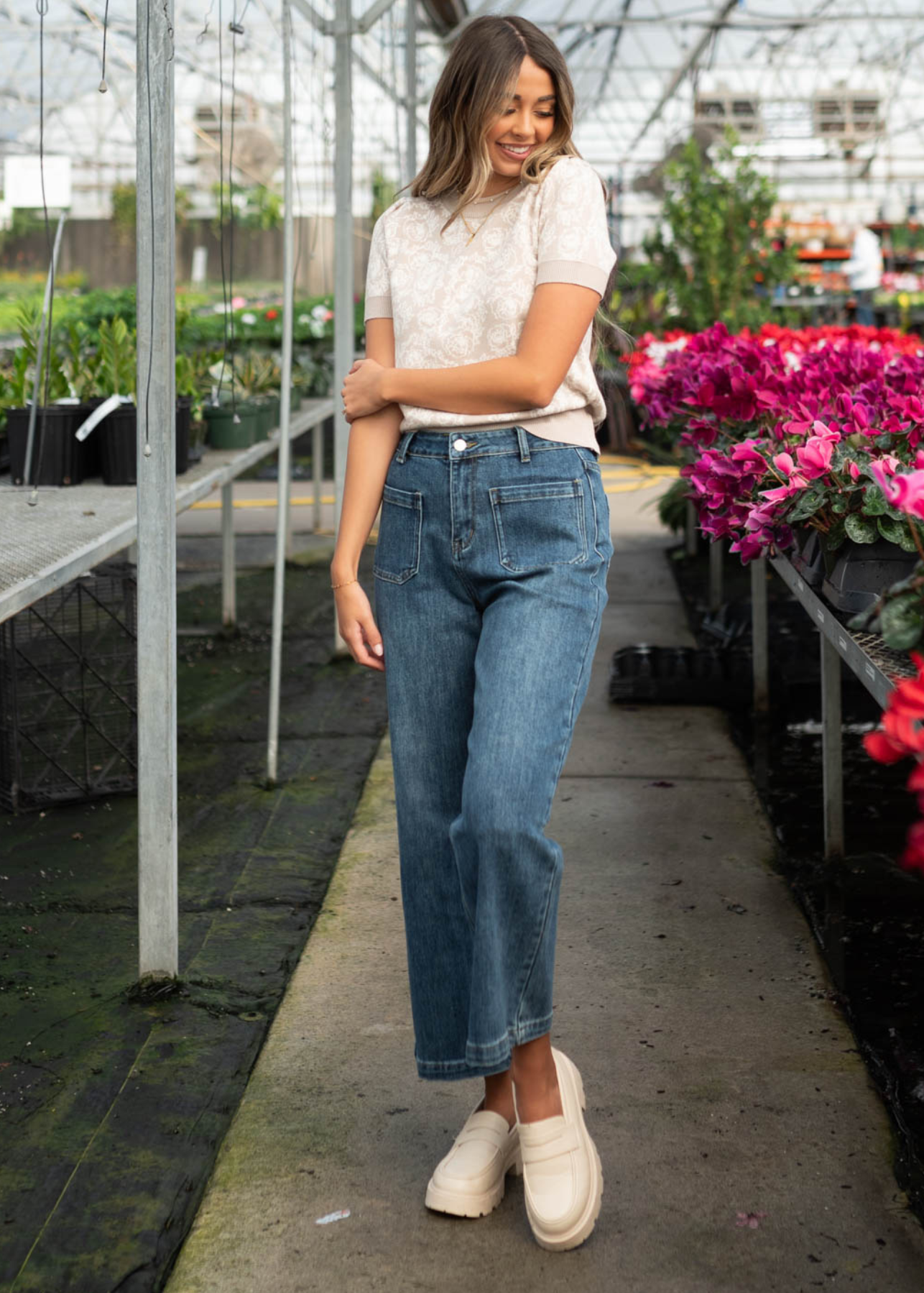 Maddison Taupe Floral Knit Top