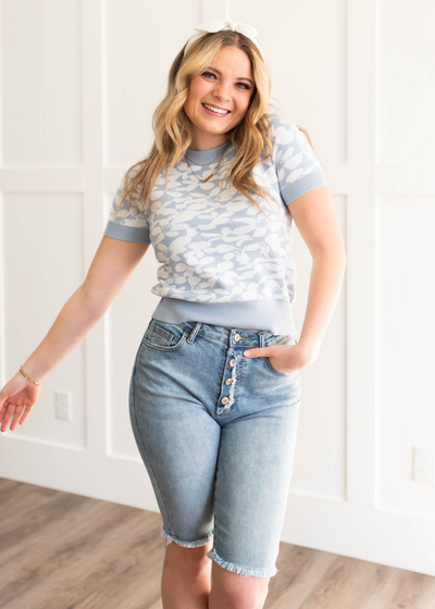 Blue floral knit top