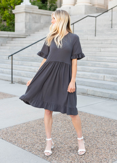 Charcoal rib knit dress