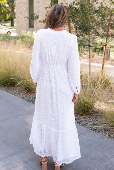 Back view of the white floral lace dress