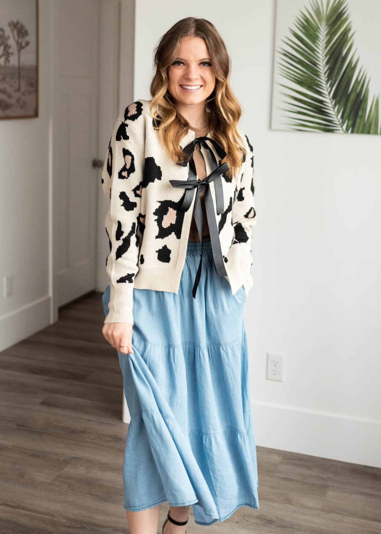 Long sleeve cream leopard cardigan