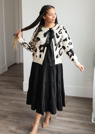 Cream leopard cardigan with long sleeves