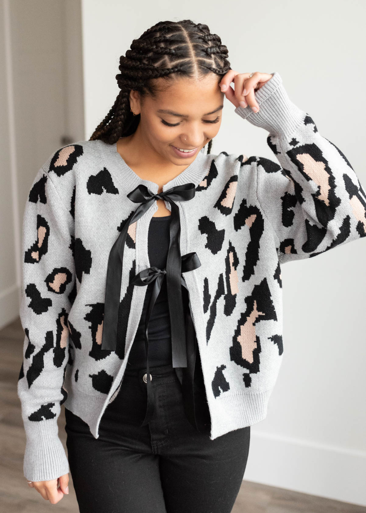 Marcie Grey Leopard Cardigan