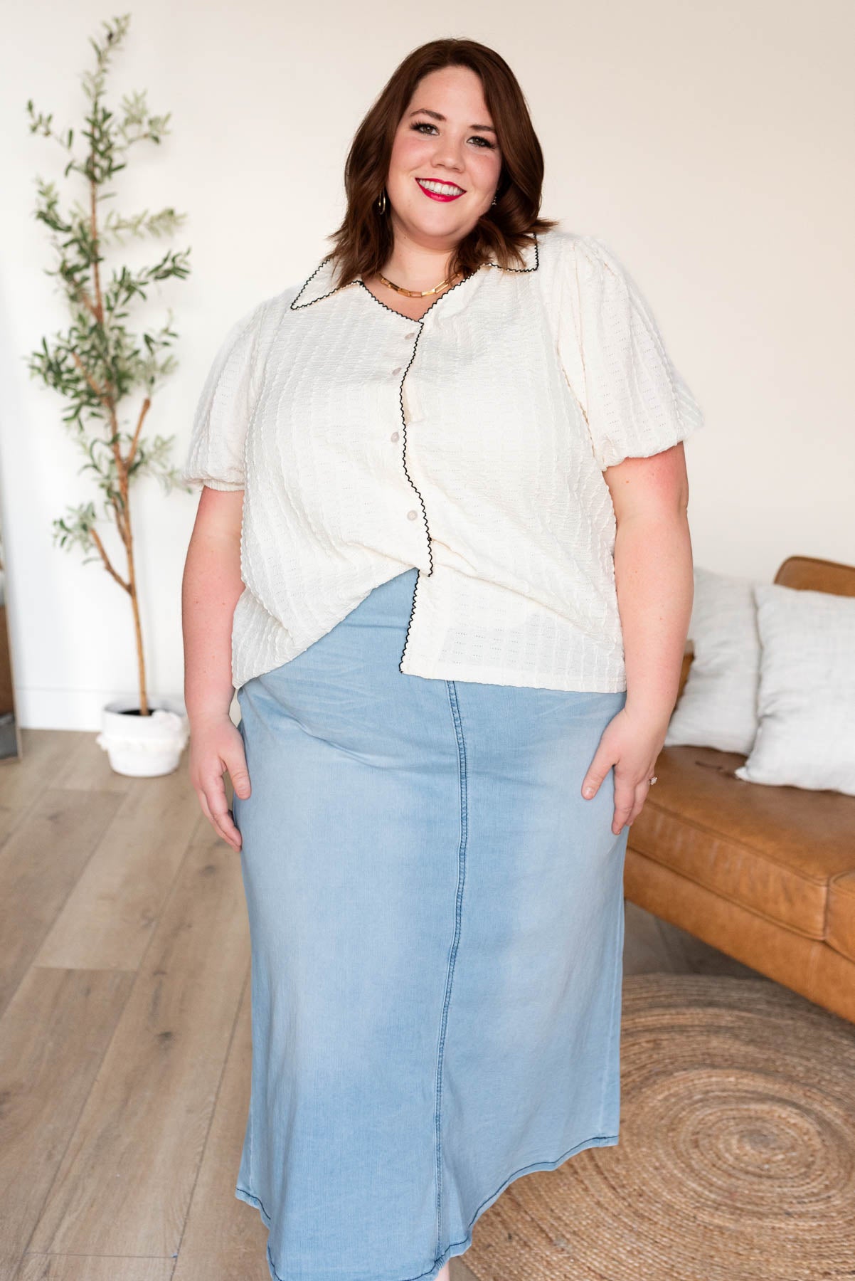 Plus size cream collared top in plus size