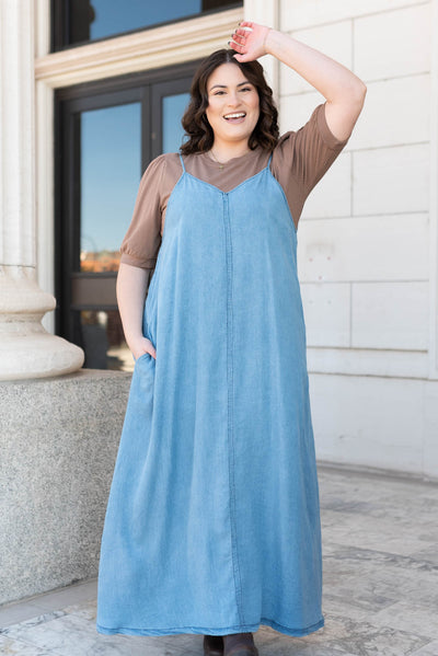 Plus size denim maxi dress in 1x