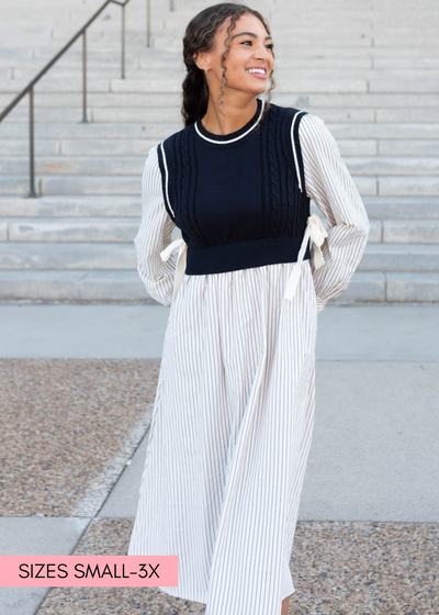 Navy knit sweater dress with long sleeves