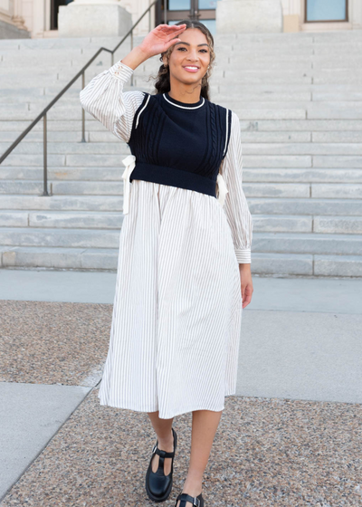 Long sleeve navy knit sweater dress