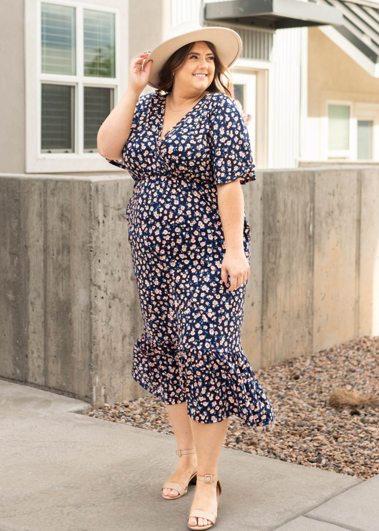 Plus size navy floral dress