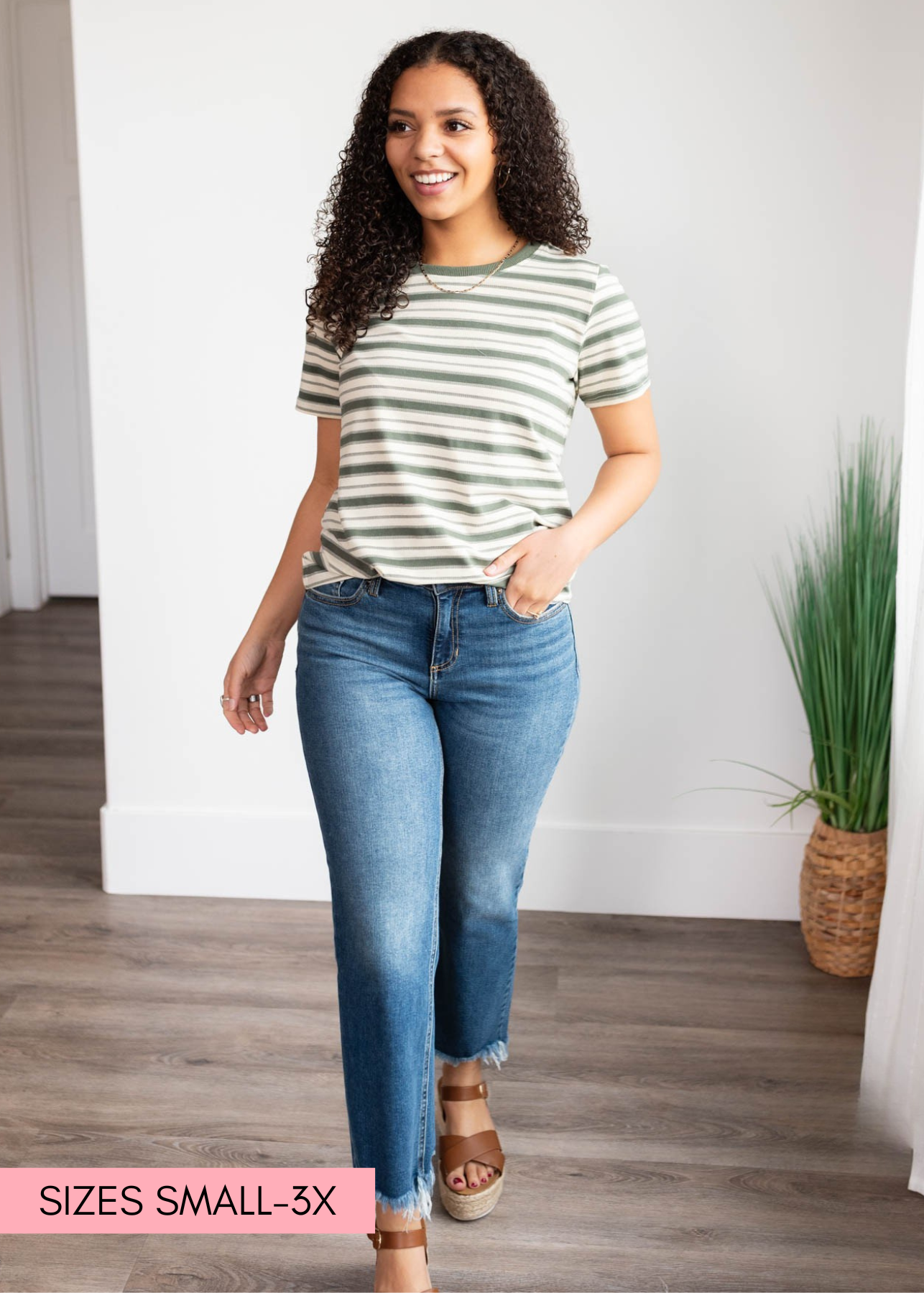 Short sleeve jade stripe top