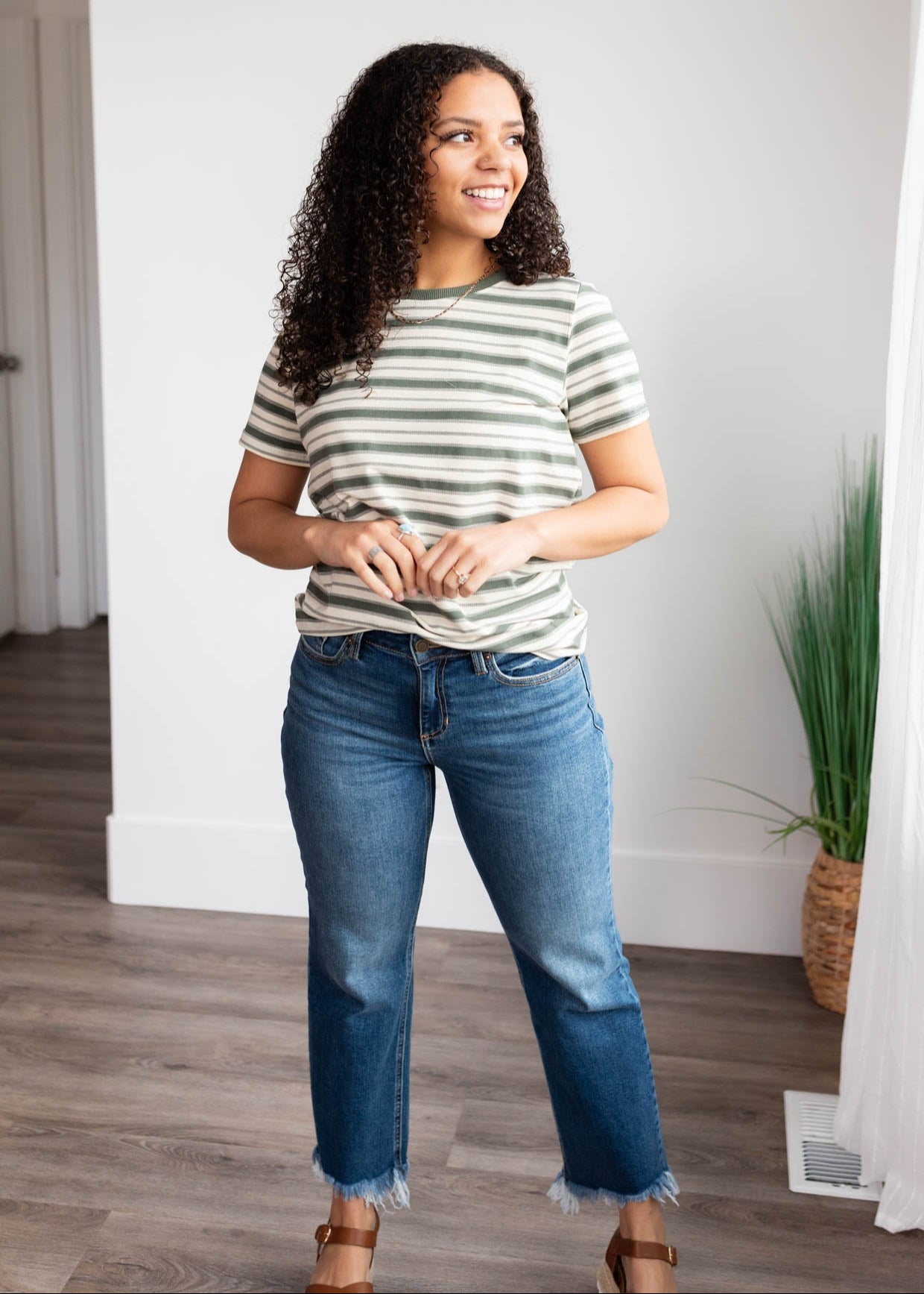 Jade stripe top with short sleeves