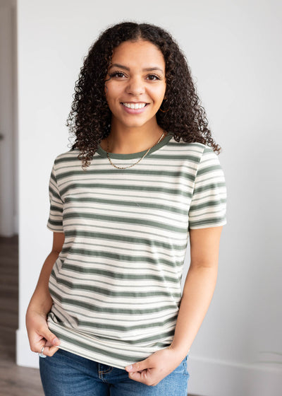 Front view of the jade stripe top