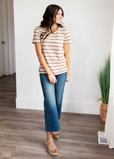 Short sleeve taupe stripe top