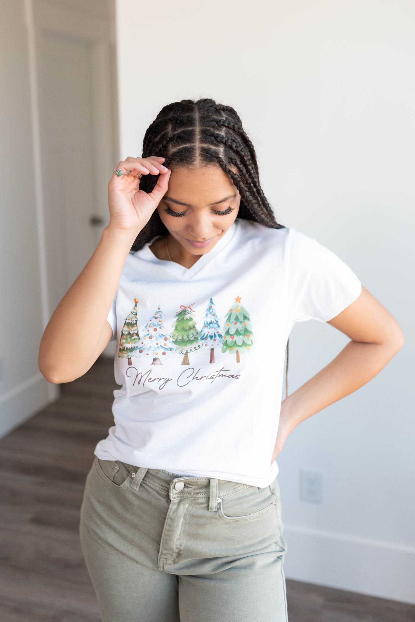 Merry Christmas trees white t-shirt with short sleeves