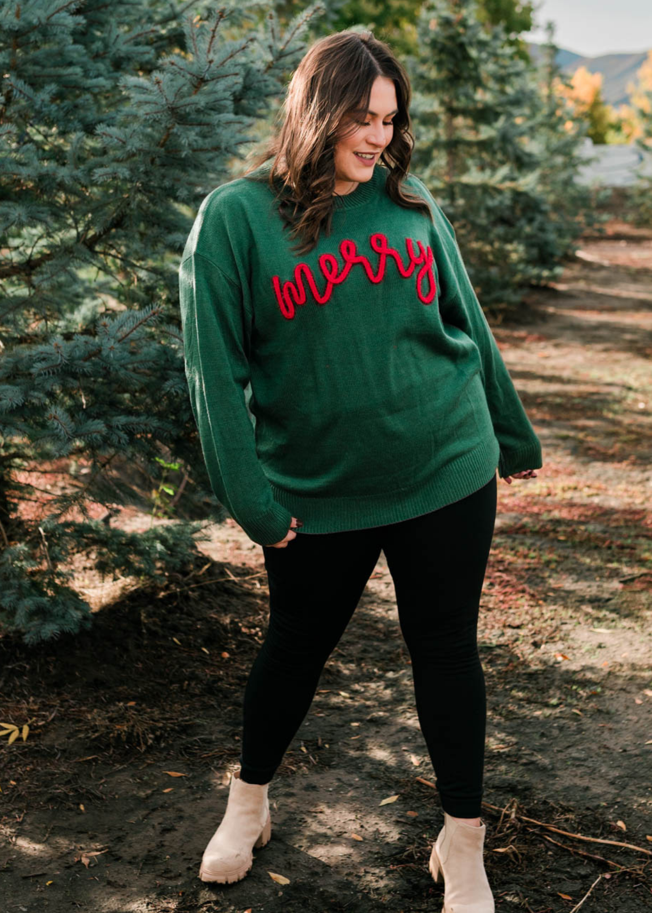 Plus size merry green crewneck sweater