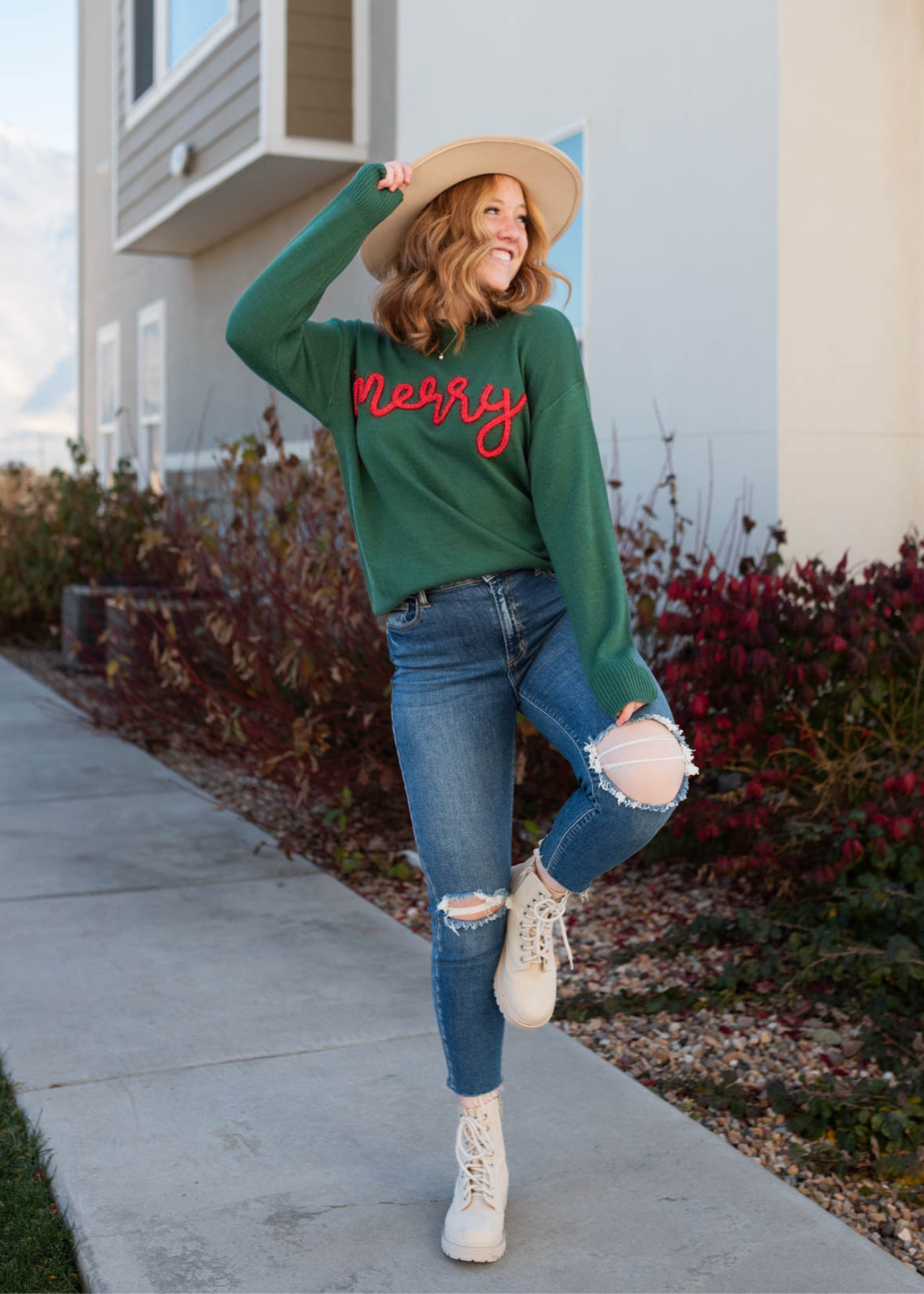 Long sleeve merry green crewneck sweater