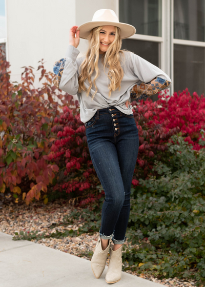 Grey patterned long sleeve shirt