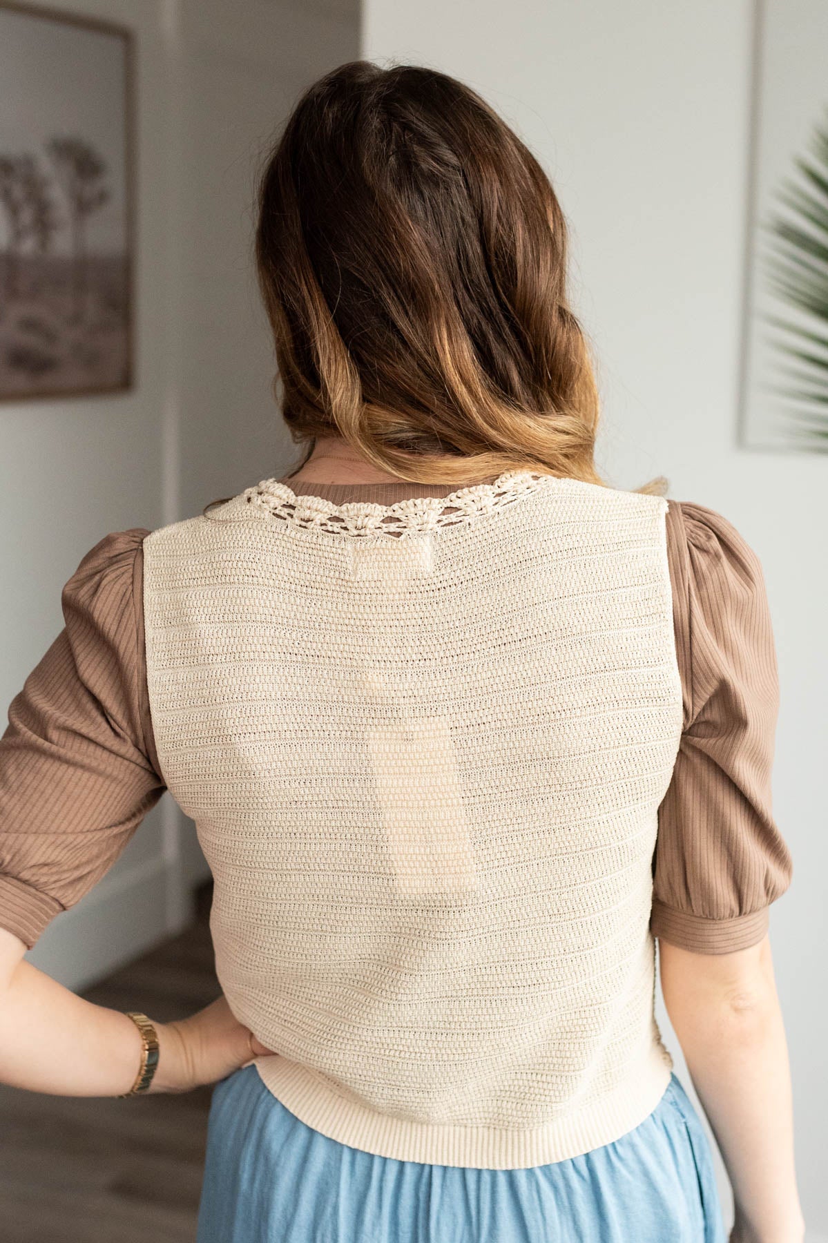 Mia Oatmeal Crochet Vest