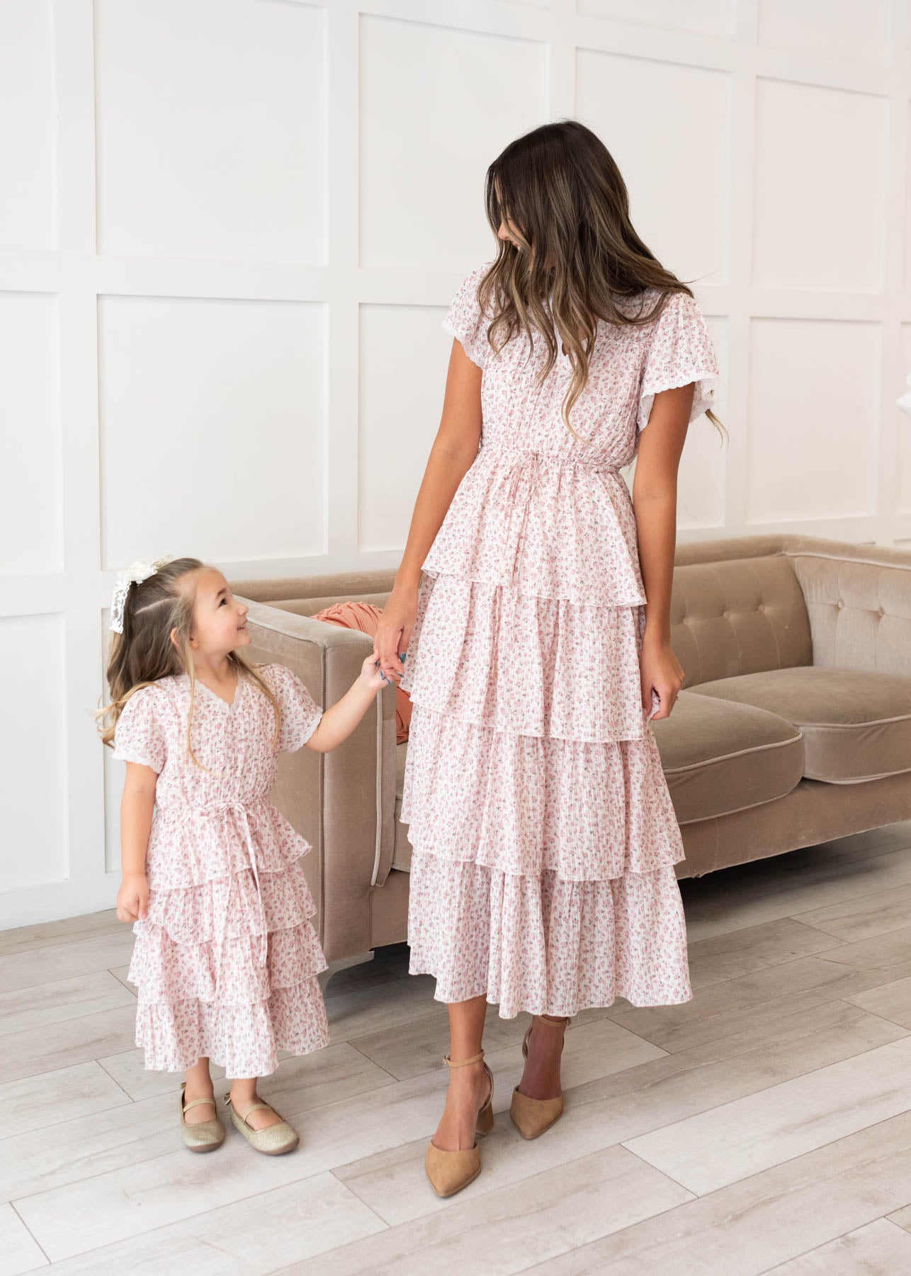 Mira Blush Rose Tiered Ruffle Little Girl Dress