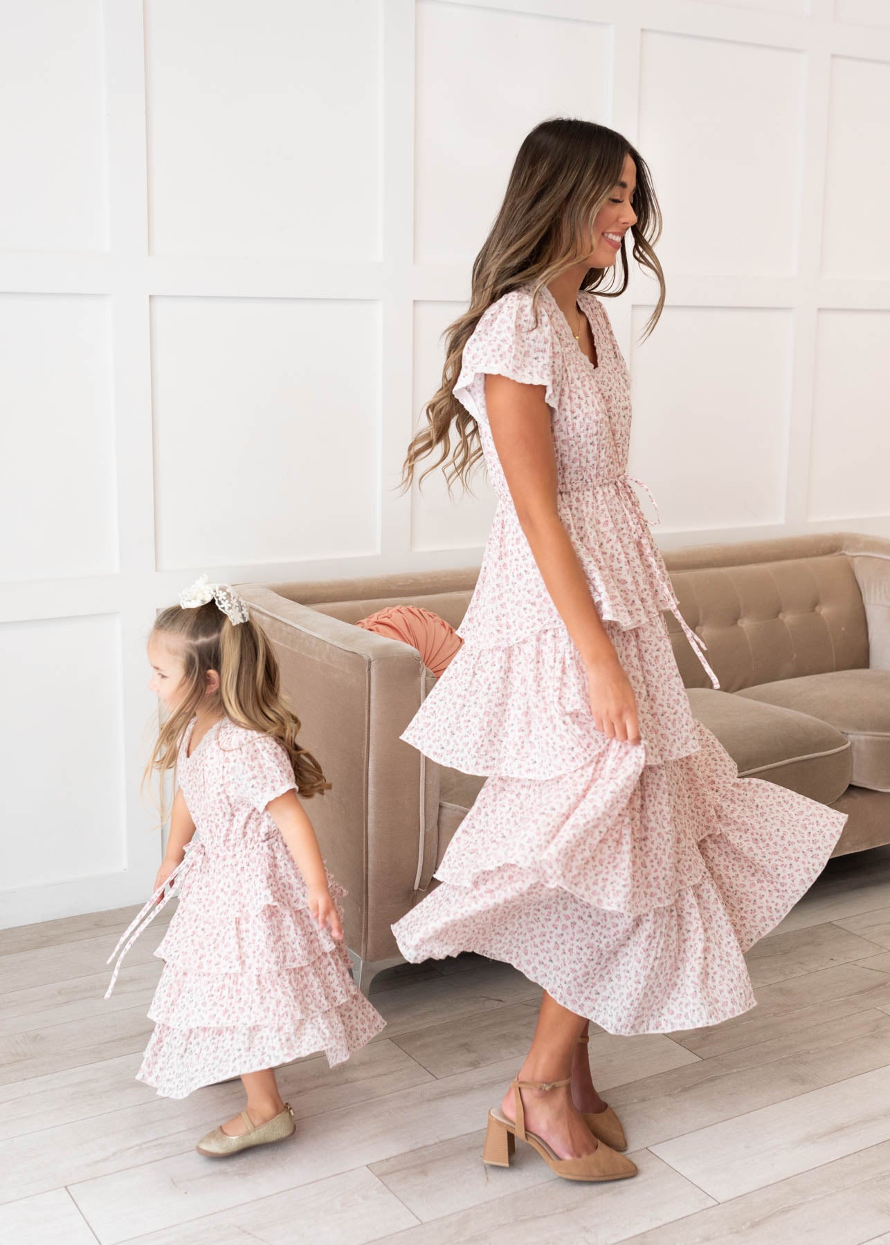 Mira Blush Rose Tiered Ruffle Little Girl Dress