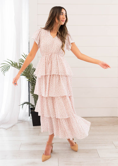 Small blush rose tiered ruffle dress