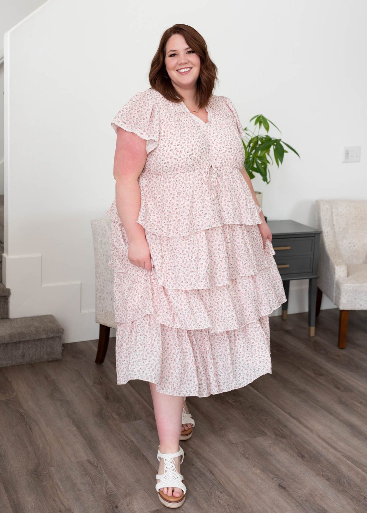 Blush rose tiered riffle dress in plus size