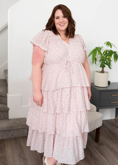 High wasit on the plus size blush rose tiered ruffle dress