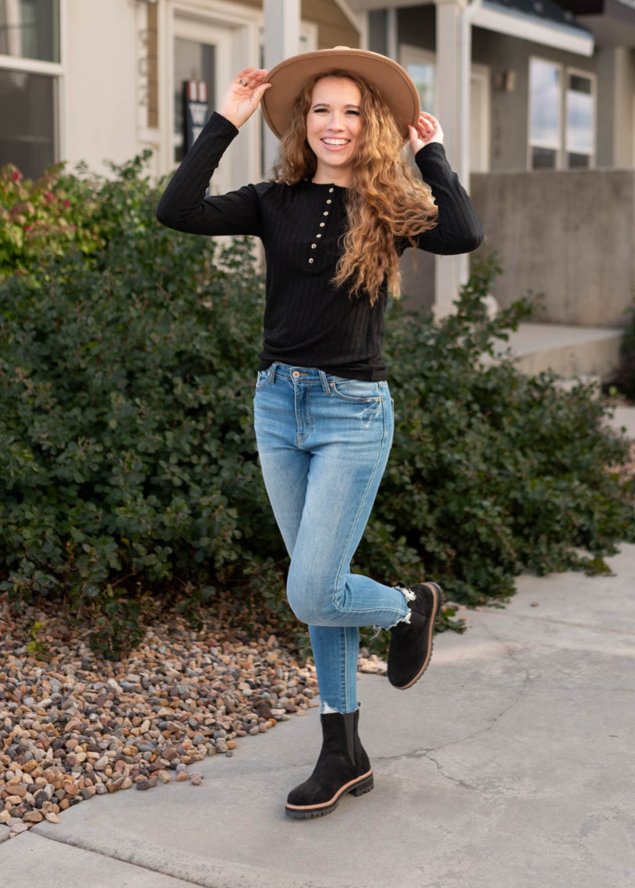 Black ribbed long sleeve top