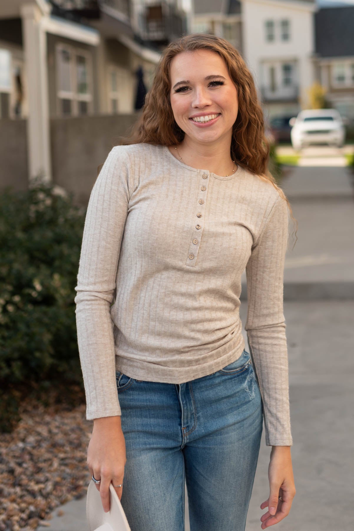 Mirabel Mocha Ribbed Long Sleeve Top