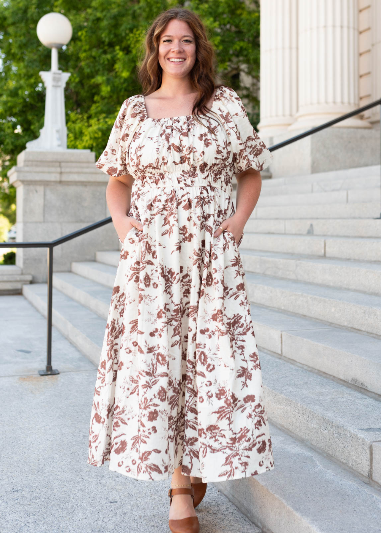 Plus size mocha floral tiered dress