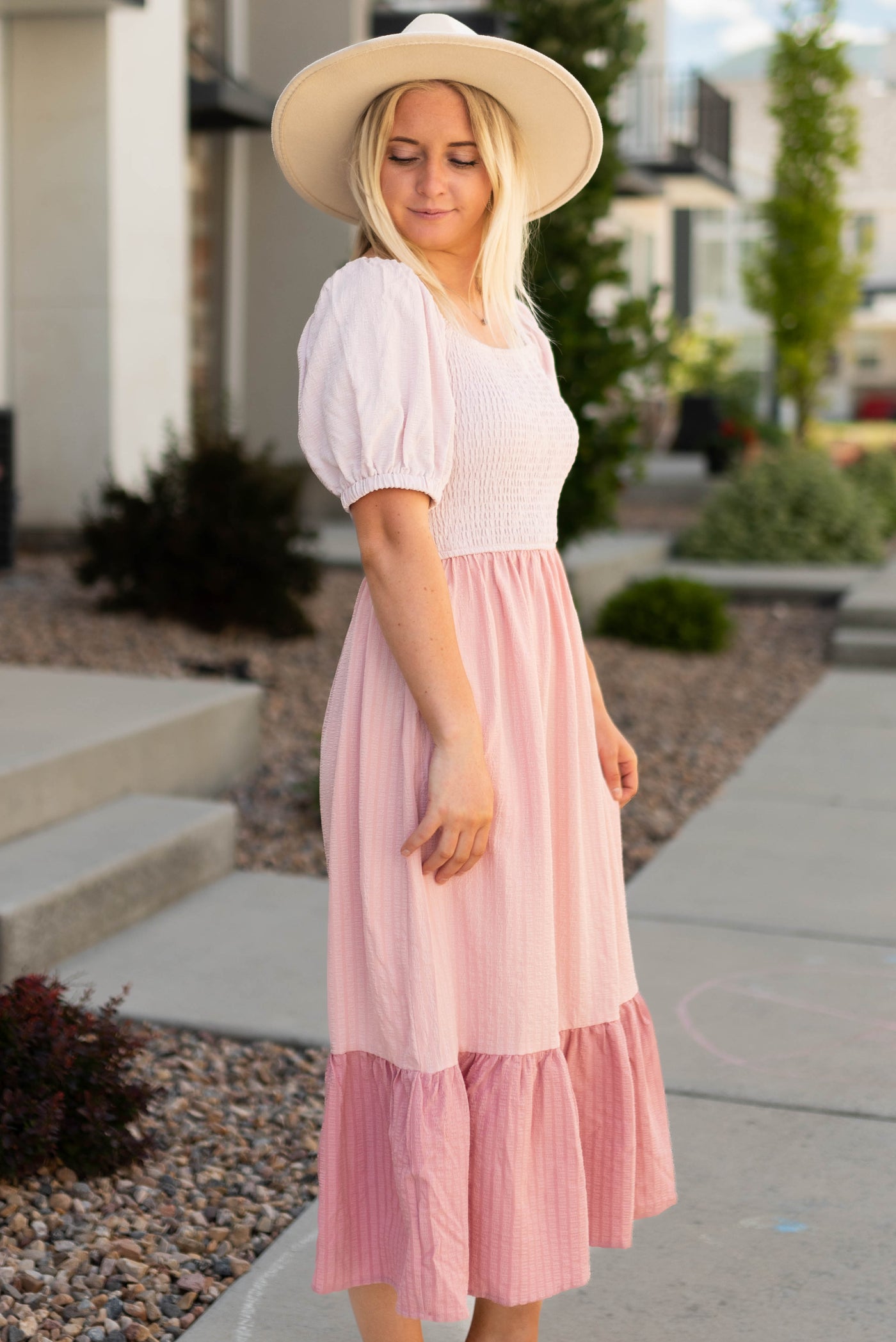 Side view of a pink dress