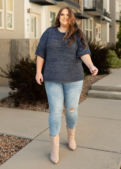 Short sleeve plus size navy top