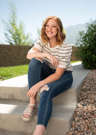 Ivory stiped top with short sleeves