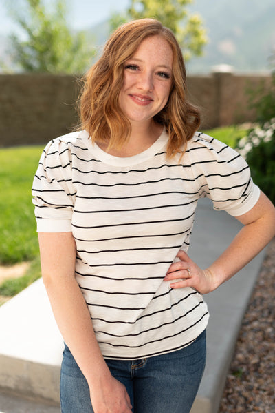 Ivory stiped top with black stirpes