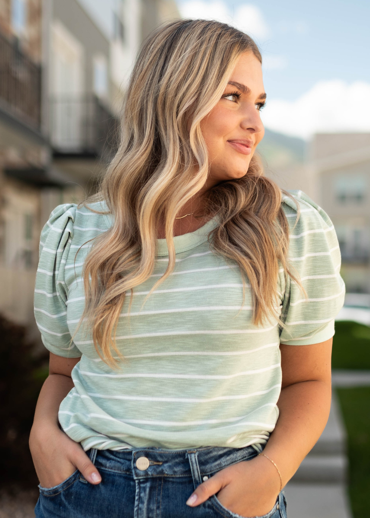 Sage stripe top