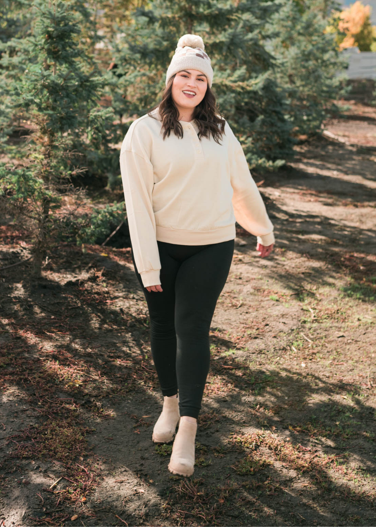 Long sleeve plus size cream fleece sweatshirt