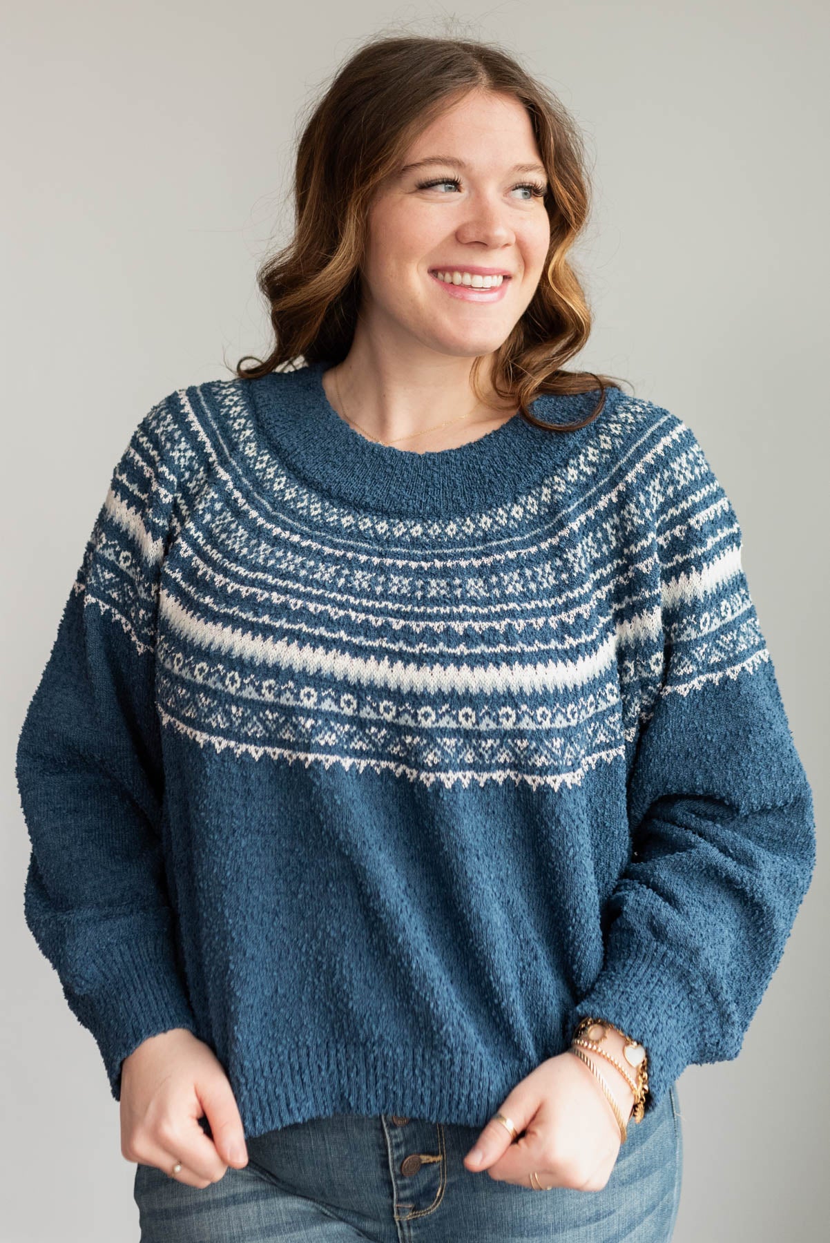 Long sleeve navy knit sweater in plus size