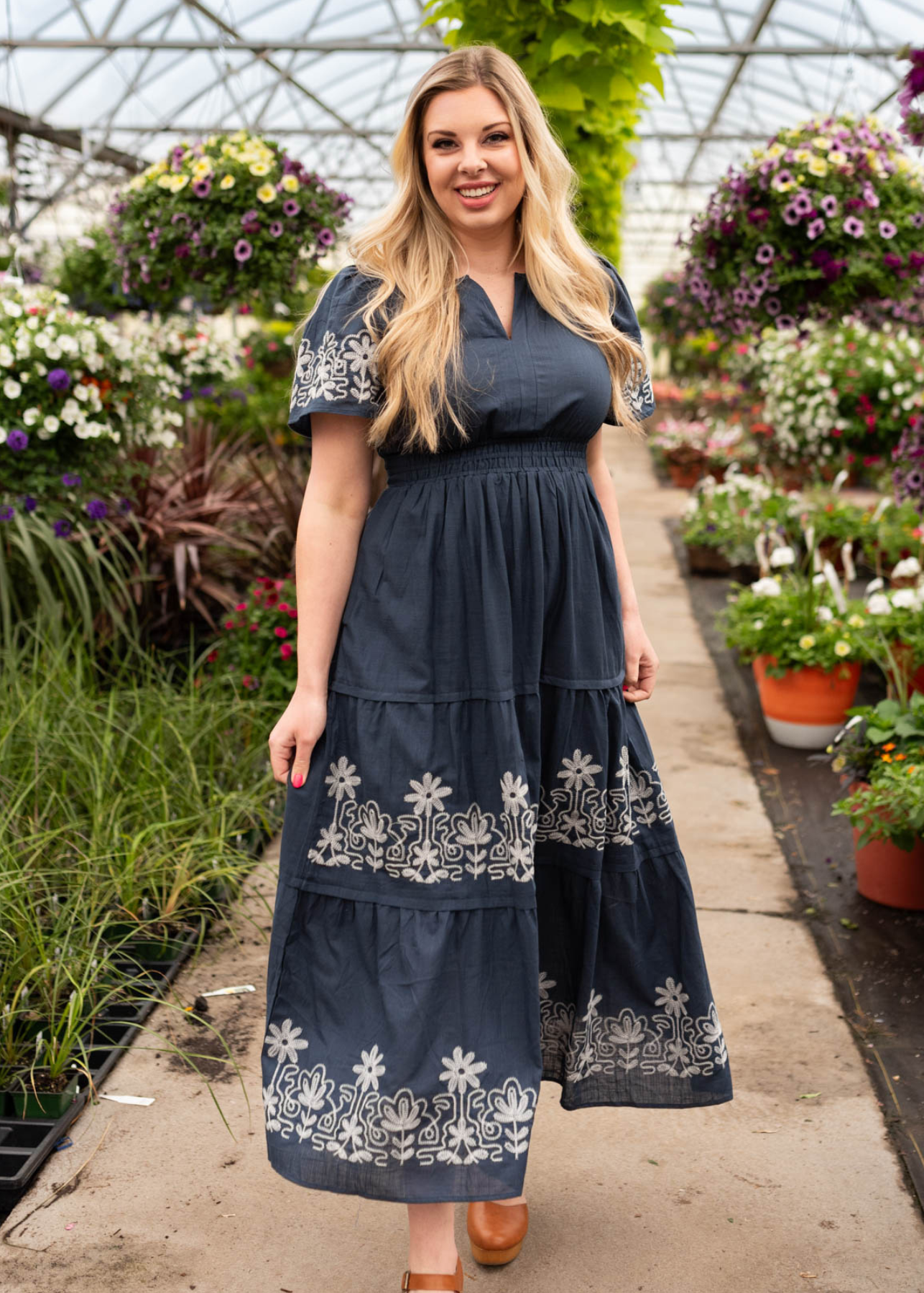 Jolie Navy Embroidered Detail Dress