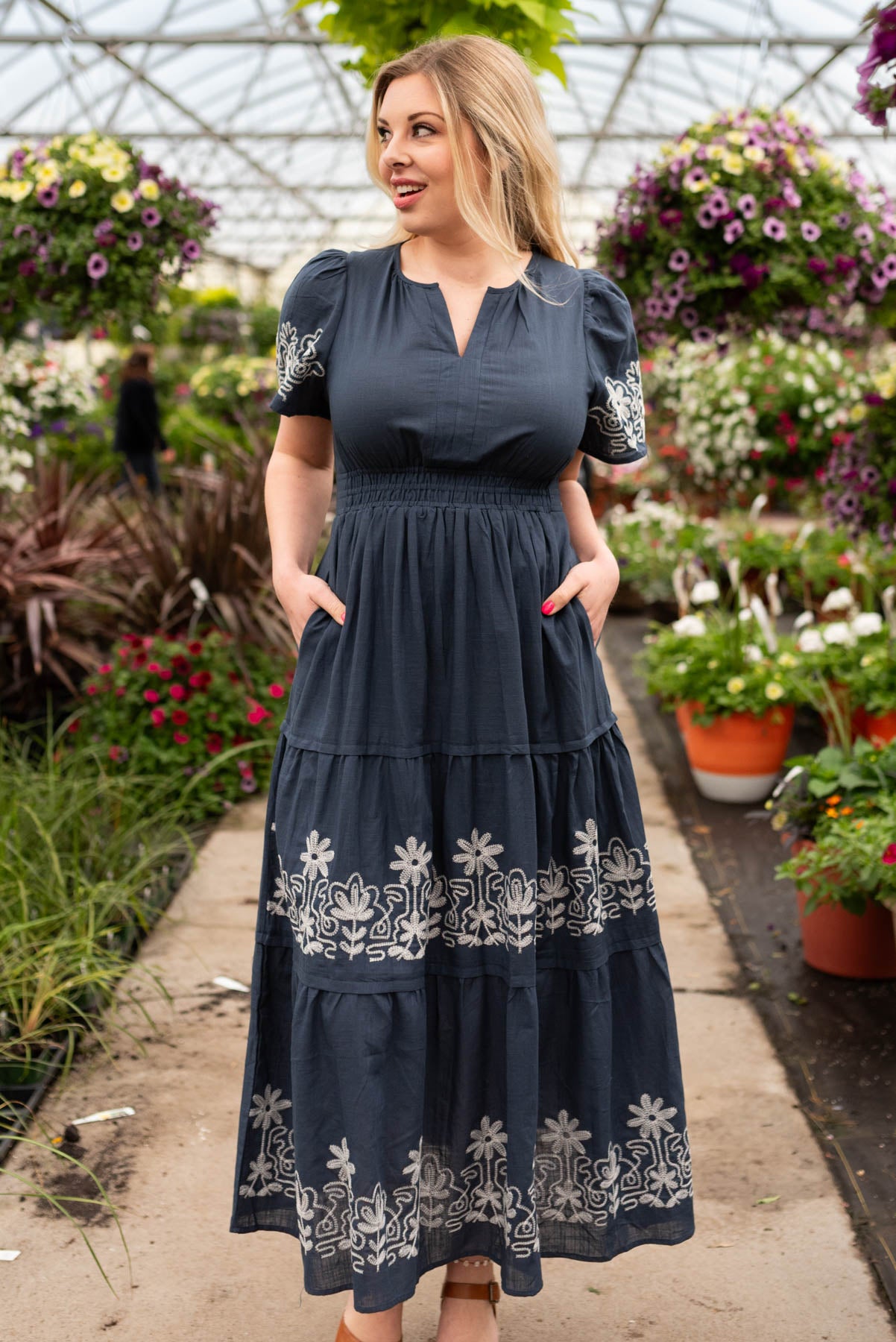 Jolie Navy Embroidered Detail Dress