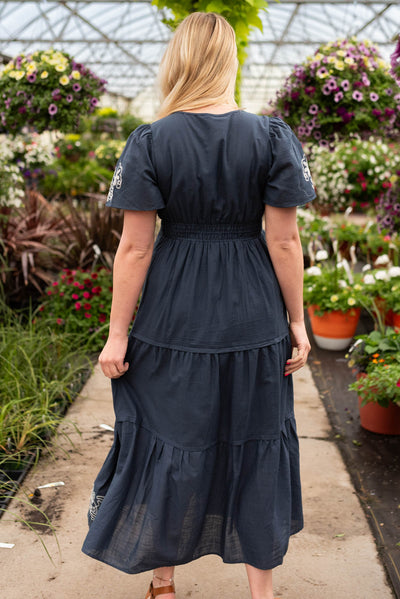 Jolie Navy Embroidered Detail Dress