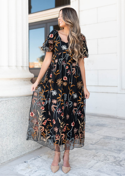 Nicola Black Embroidered Dress