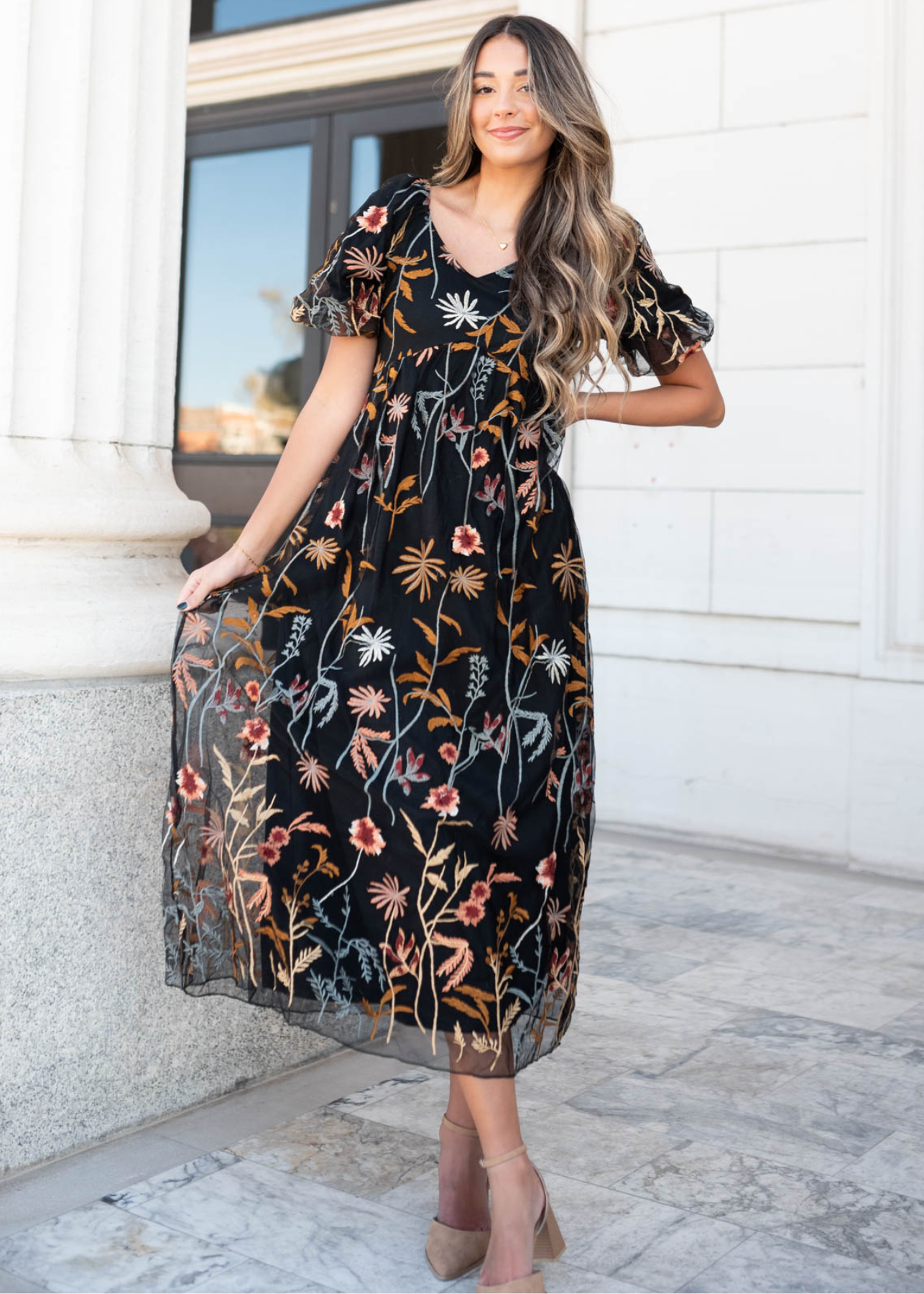 Nicola Black Embroidered Dress