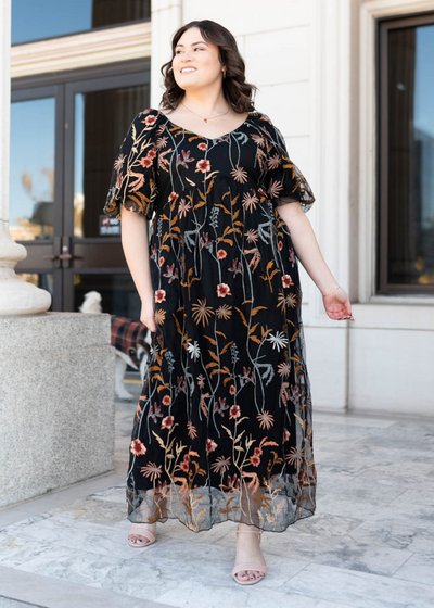 Nicola Black Embroidered Dress