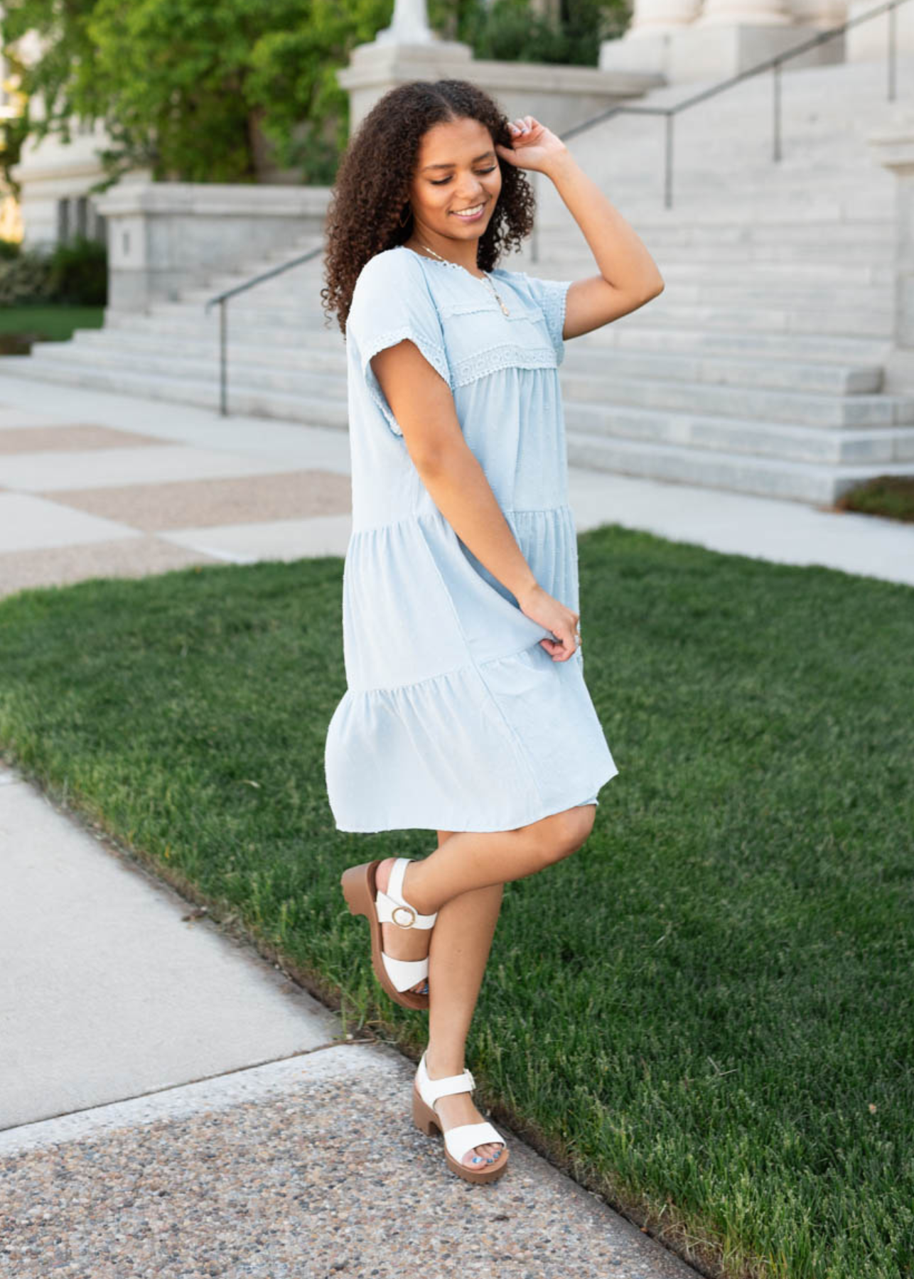 Powder blue tiered dress