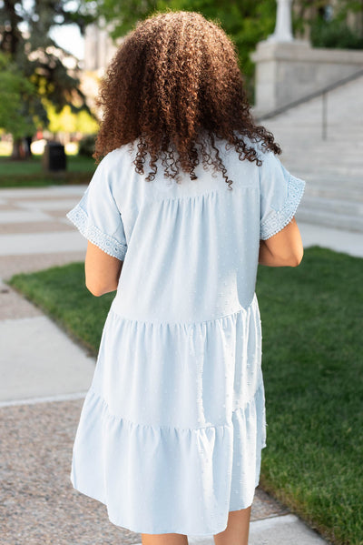 Back view of the powder blue tiered dress