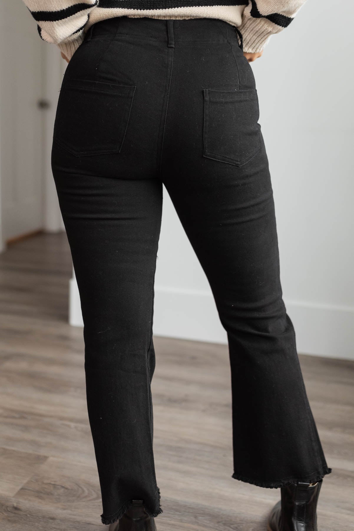 Back view of the black high rise pants