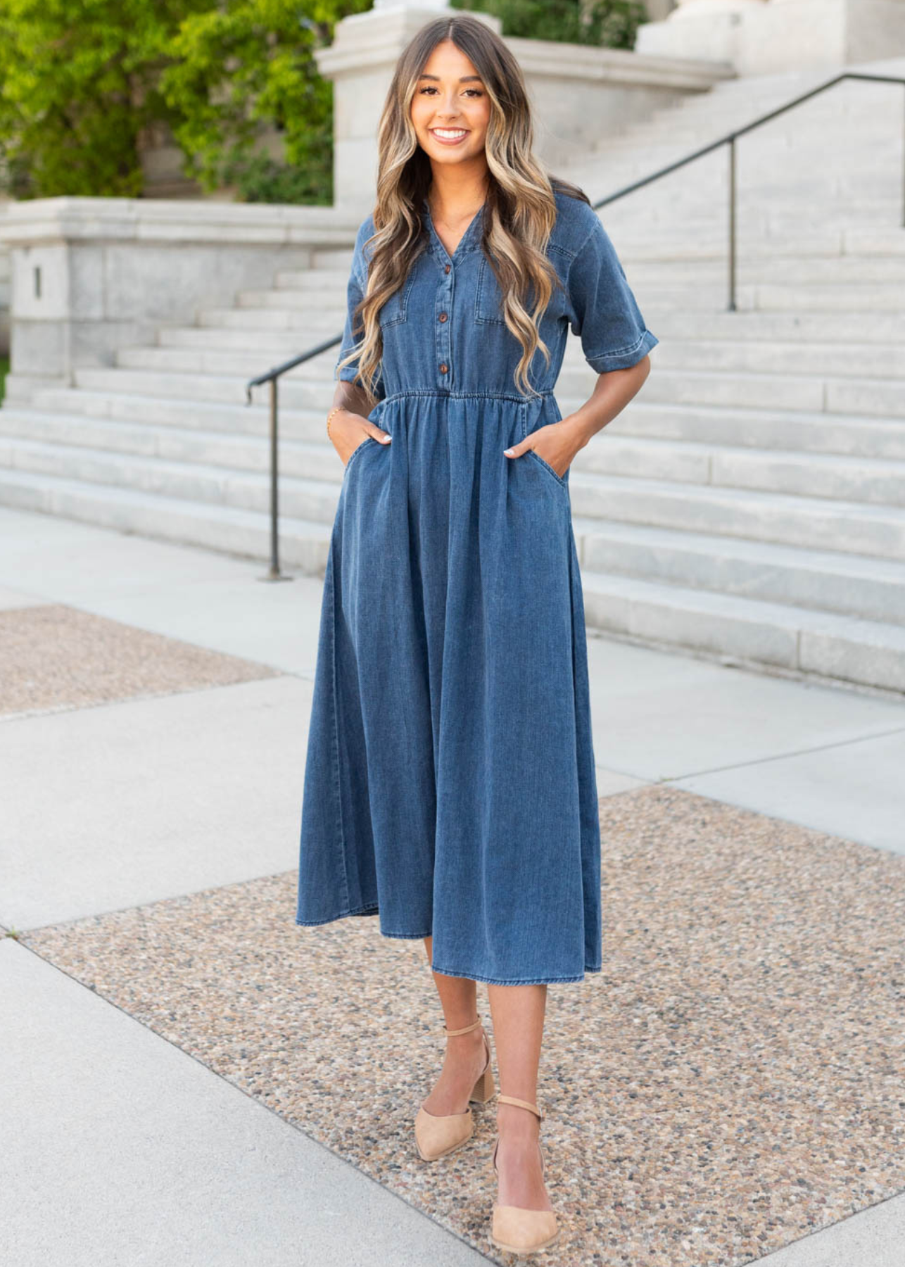 Denim button down dress