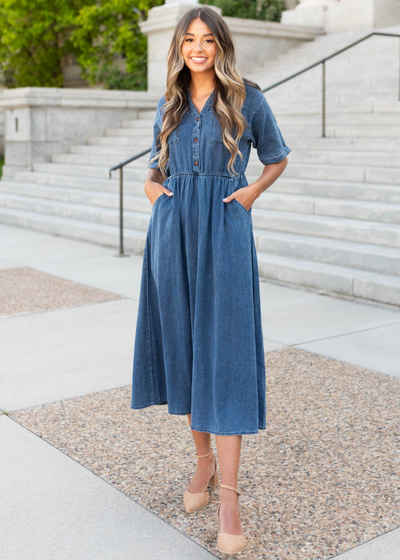 Denim button down dress