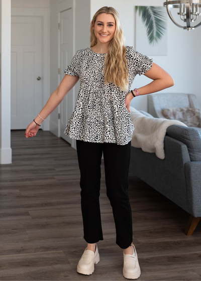 Short sleeve white top with black spots