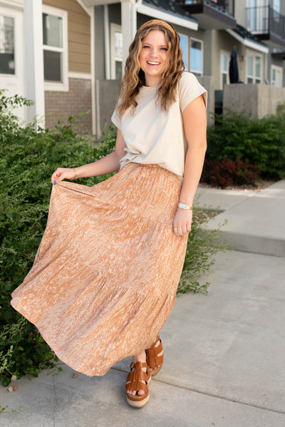 Long terracotta pattern skirt